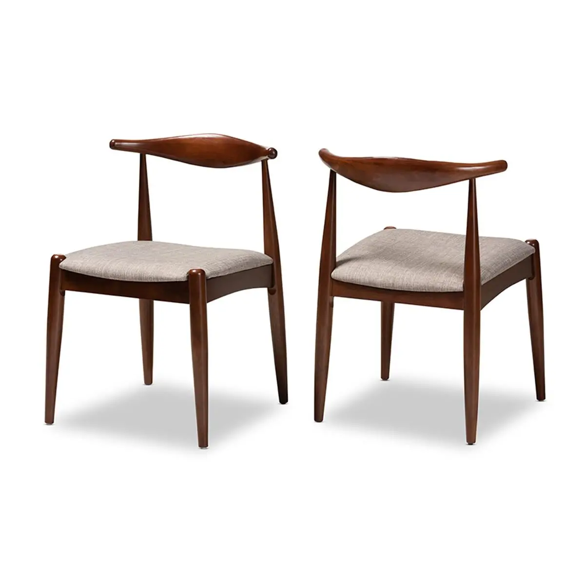 212 MAIN Mid-Century Modern Armless Legged Dining Room Chairs (Set of 2) - Light Gray Fabric Upholstery, Walnut Finished Wood, Low Silhouette, Padded Seat, Tapered Legs, Armless Legged Chair