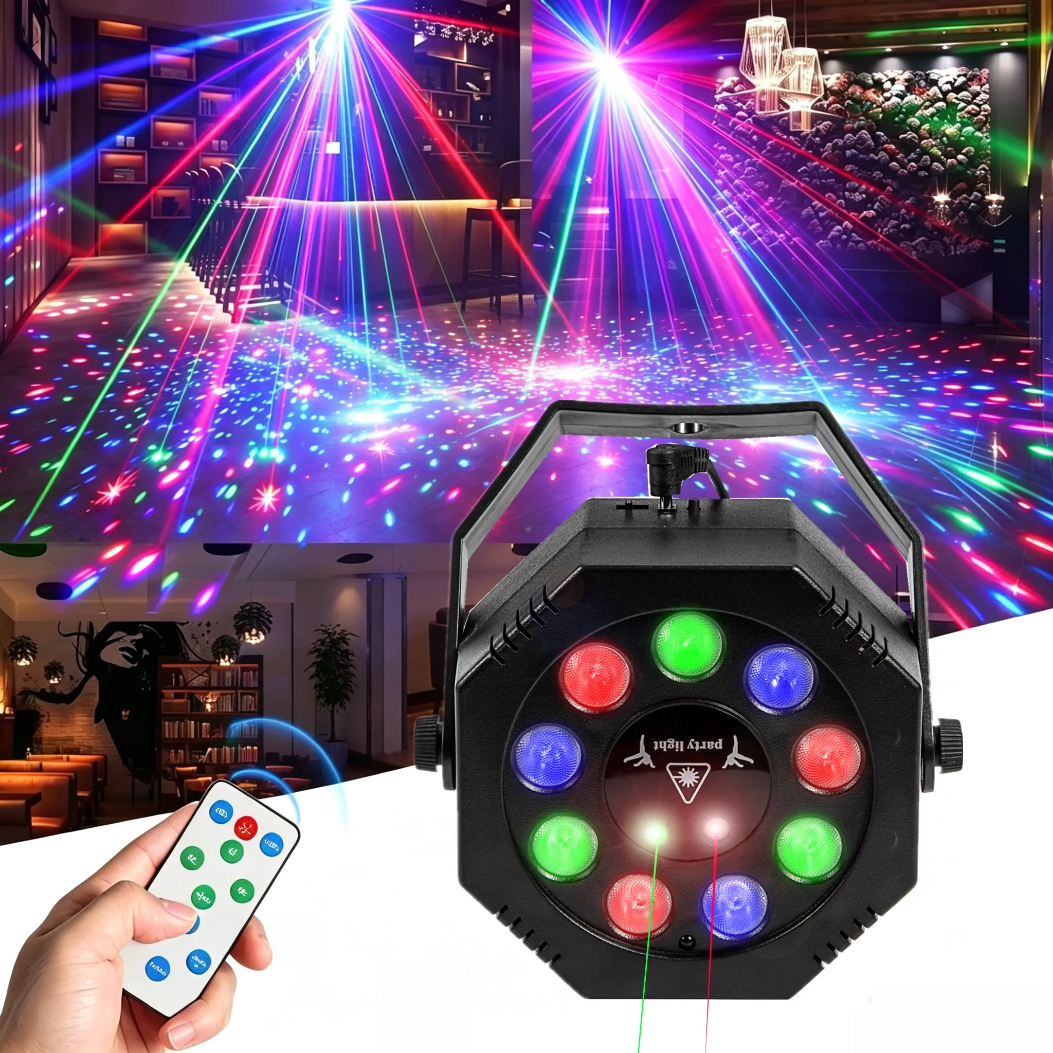 Party Lights Dj Disco Lights, Strobe Stage Light Sound Activated Laser Llights Projector with Remote Control for Parties Bar Birthday Wedding Holiday Event Live Show Xmas Decorations Lights