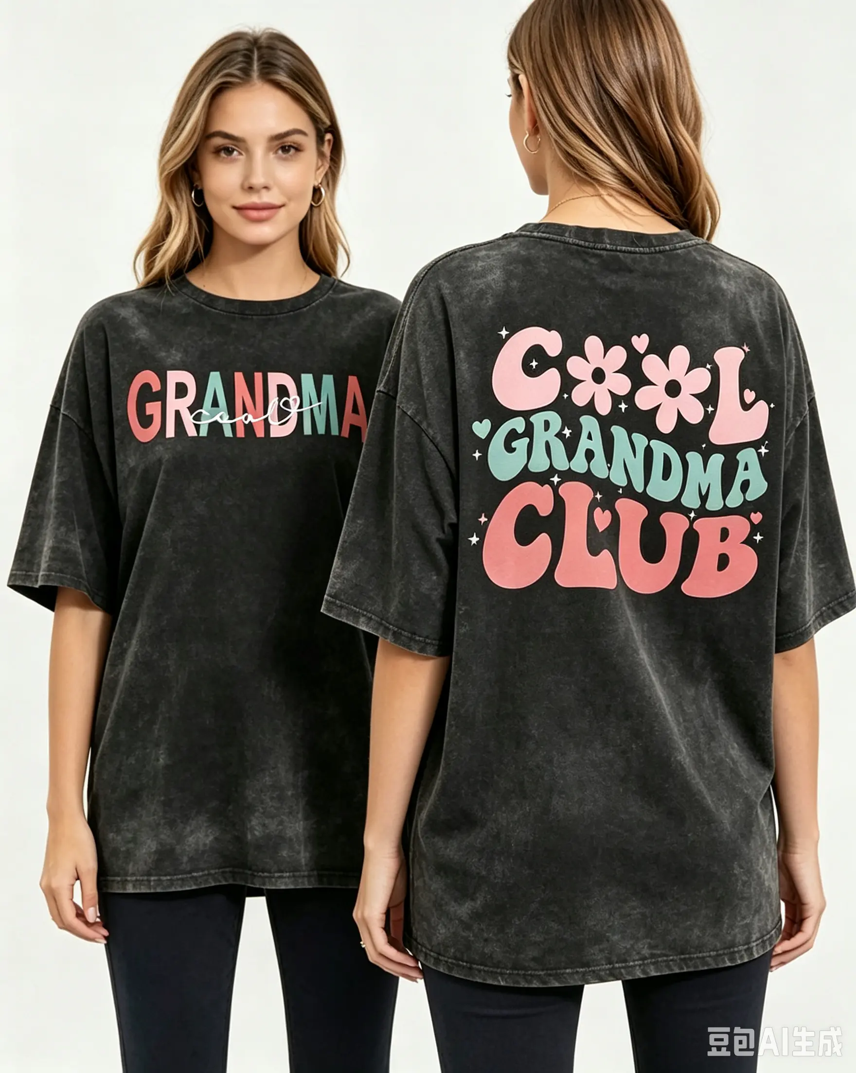 Cool Grandma Club Retro Groovy Daisy Heart Graphic Double Sided Crew Neck Women Casual
