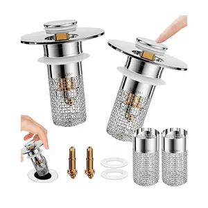 Black Friday, Bathroom Sink Stopper,Pop Up Stainless Steel Floor Drain Filter with Basket Hair Catcher, Quickly Drain Water Installation Plastic Shower Silicone Removable
