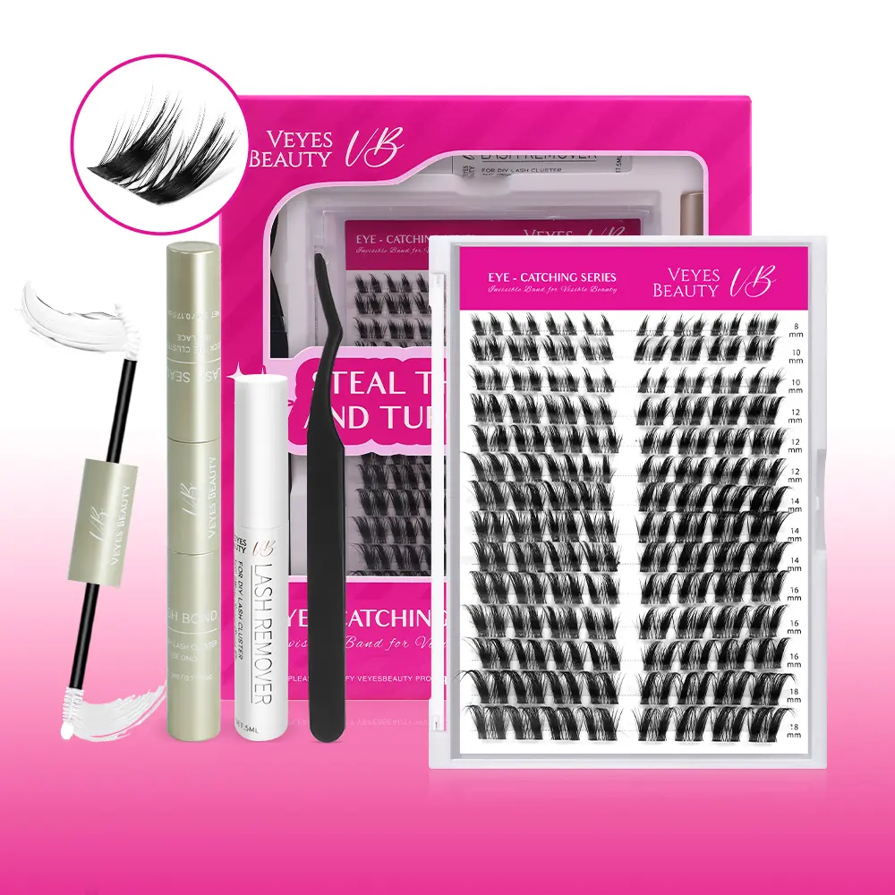 VEYESBEAUTY Velvet Wing Lash Kit, Soft and Voluminous Eyelash Clusters with an Ultra-thin Invisible Band for a Sexy Fox Eye Look, DIY Eye Makeup, Cosmetic, Cluster Eyelashes Kit, Lashes Clusters