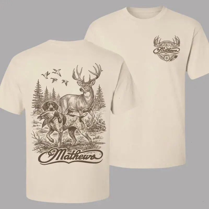 Retro Deer Bird Dog Graphic Tee for Men, Outdoor Hunter T-Shirt, Hunting Shirt Gift Idea for Dad by Kaylan Eppes, USA-Made & Printed Apparel