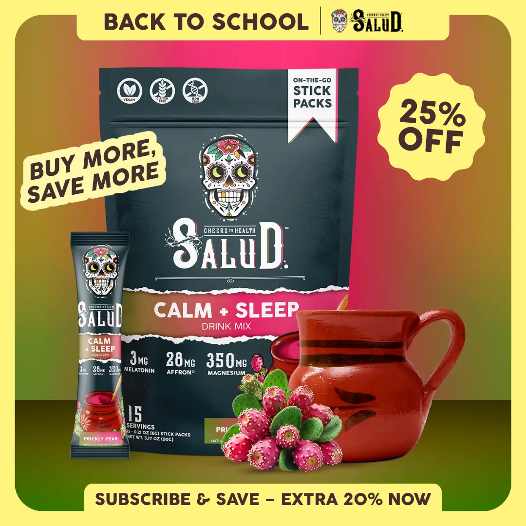 Salud 2-in-1 [Calm + Sleep - Prickly Pear] Nighttime Drink Mix,Agua Fresca, Melatonin, Magnesium, Saffron Extract, L-Theanine, Relaxation & Sleep Support, Non-GMO, Gluten Free, Vegan, Low Calorie, 1g Sugar (15 Servings)