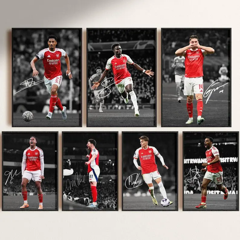 Arsenal Signed Poster Bundle: Saka, Saliba, Gyokeres, Declan Rice, Gabriel, Odegaard, Timber, Arsenal Posters ( Unframed-Print Only )