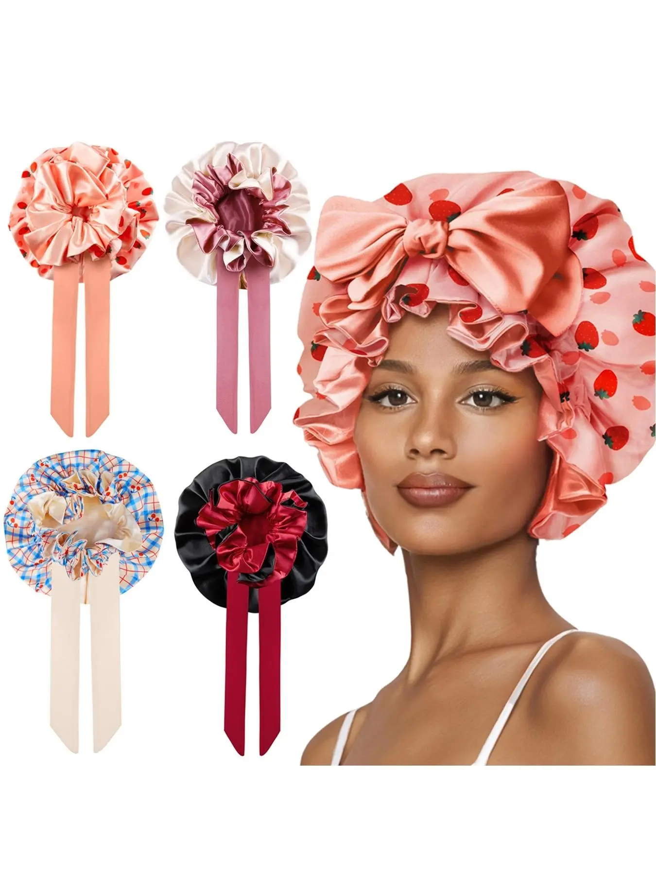 Double Layer Silk Bonnet for Haircare - Soft & Practical Sleeping cap with Elastic Tie Band for Curly & Natural Hair,Bonnets for Sleeping Women,Curly Hair Nightcap, Smooth,for Women's Natural Curly,for gift,fashion