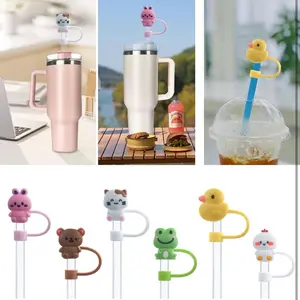 6PCs 10mm Cute Silicone Animal Straw Covers Compatible with Stanley Cups - Dust-Proof Straw Caps for Water Bottles Drinkware Mug Tumbler Bottled Washable Portable Reusable Set Stylish Airtight