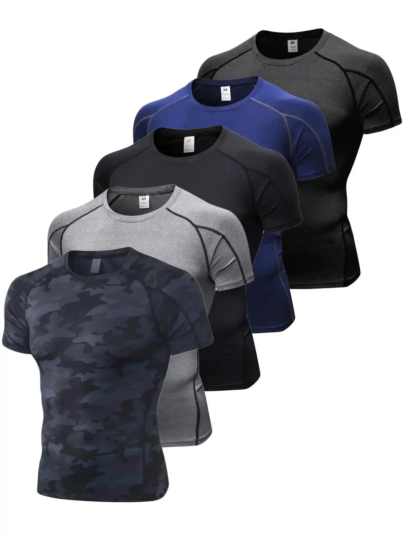 Men's Solid & Camo Print Raglan Sleeve Compression Shapewear Tee, Quick Drying Breathable -Shirt, for All Seasons, Gym Tops, Workout Clothes, Breathable, ModernStyle, ComfortWear, AthleisureFit, ClosetEssential