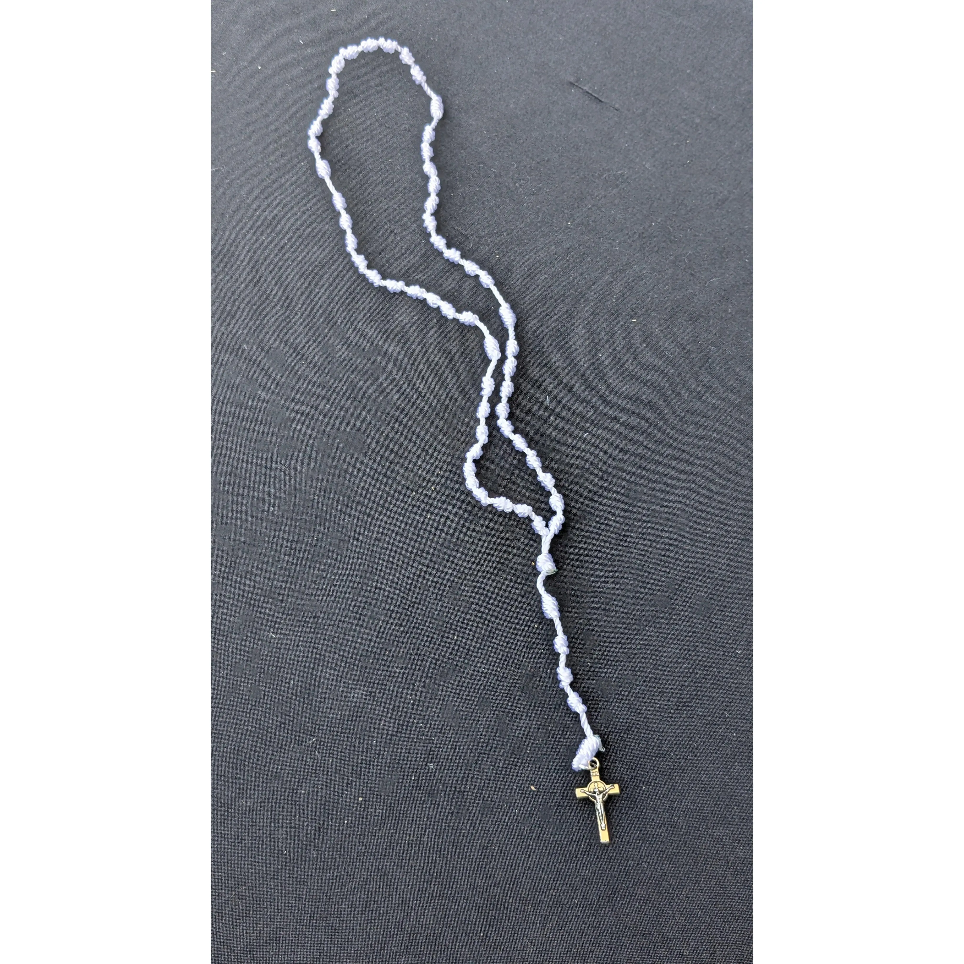 White Knotted Rosary with Nickel Crucifix - Small