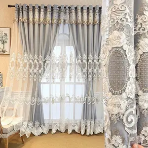 1pc High-Grade American Style Embossed Double-Layered Unified Gauze Window Drapes Embroidered Curtains With Lace Embroidery For Bedroom Or Living Room Light-Blocking,Bedroom Living Room Sunscreen