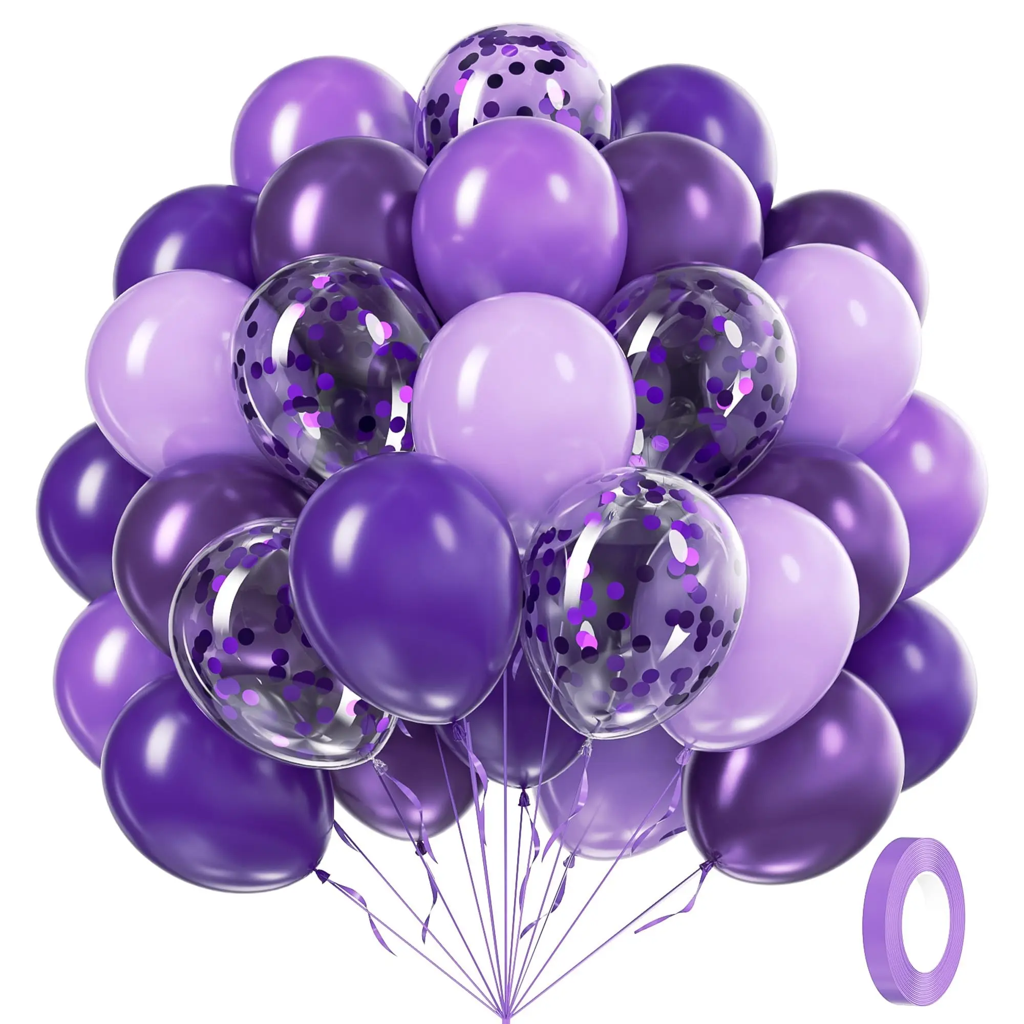 60pcs 12-Inch Light Dark Purple Metallic Finish Balloons Set, Shiny Sequins, Metallic Latex Balloons, Balloon Party Supplies, Perfect for Theme Birthday Wedding Baby Shower Decorations, Balloon Arch Decoration, Balloon Garland