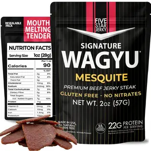 Five Star Wagyu Beef Jerky Mesquite Flavored, 2 Pack Award Winning Taste, Low Sugar, Natural, Pack Snack Vitamin