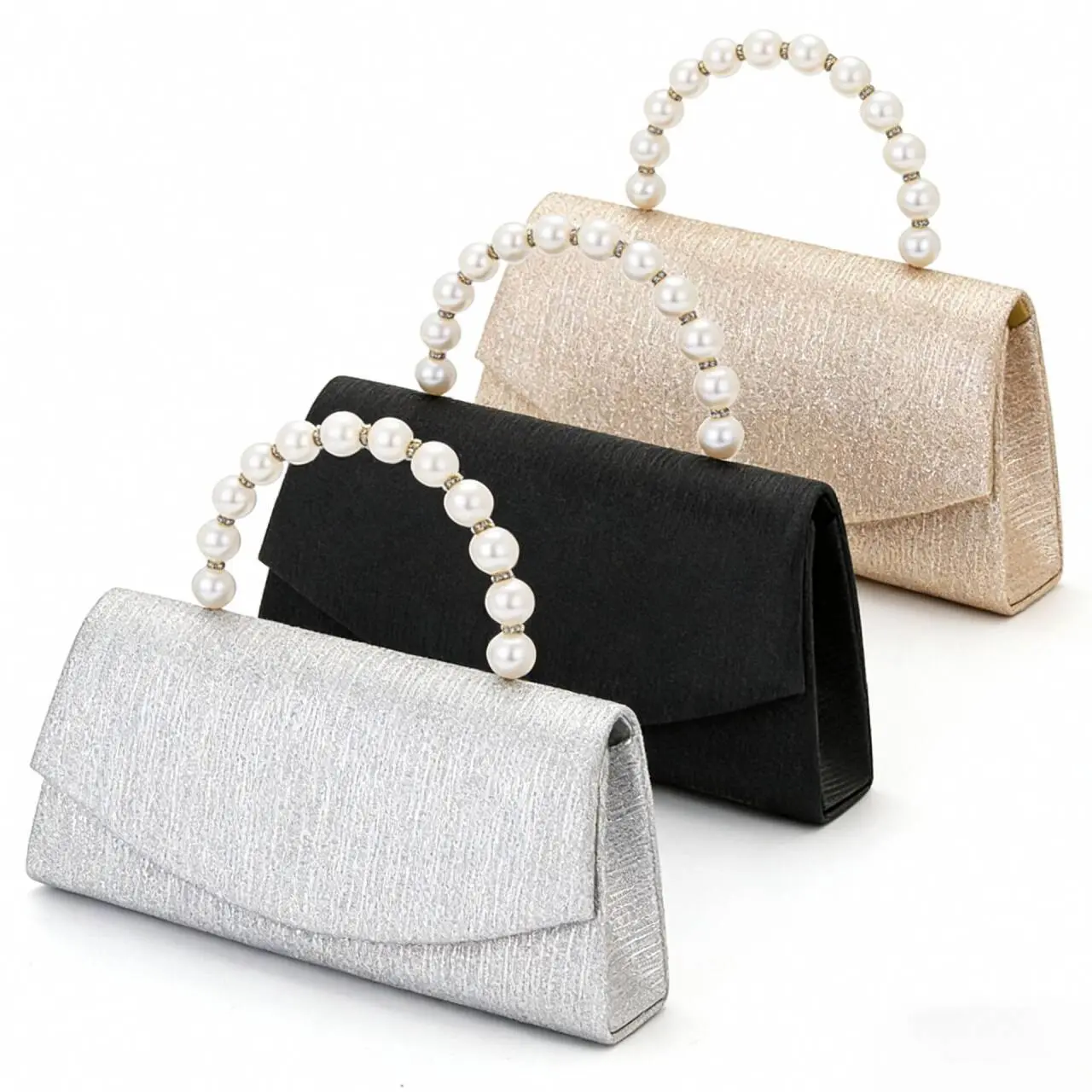Slunza Pearl Handle Glitter Clutch Elegant Wedding & Prom Bag  2 Way Crossbody Evening Purse