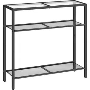 29.5" Narrow Console Table, 3-Tier Tempered Glass Sofa Table, Small Side Table, Modern Entryway Table, for Entrance, Living Room, Foyer, Hallway Bedroom, Black BK21XG01G1