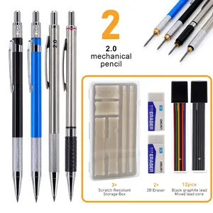 6pcs/set 2.0mm automatic pencil set, HB pen lead is not easy to break, equipped with eraser to eliminate errors, very suitable for sketching, art drawing, drawing tools, office stationery supplies