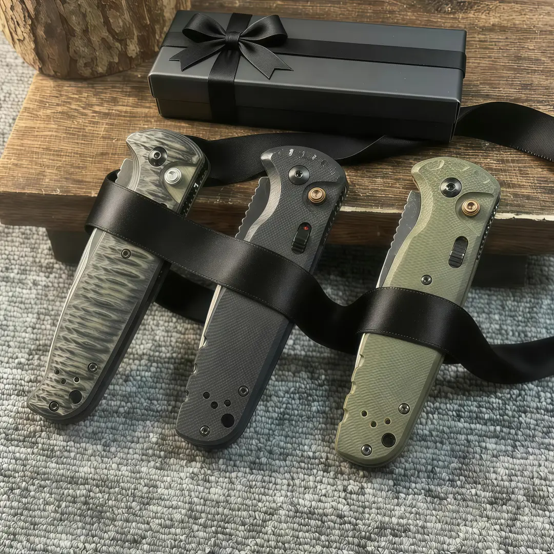 4300BK D2 Battlewash Blade Tactical Knife with G10 Handle & Button Lock, High-End Survival Gear for Camping & Hiking, Neck Knife Gift Set, Tactical Knives