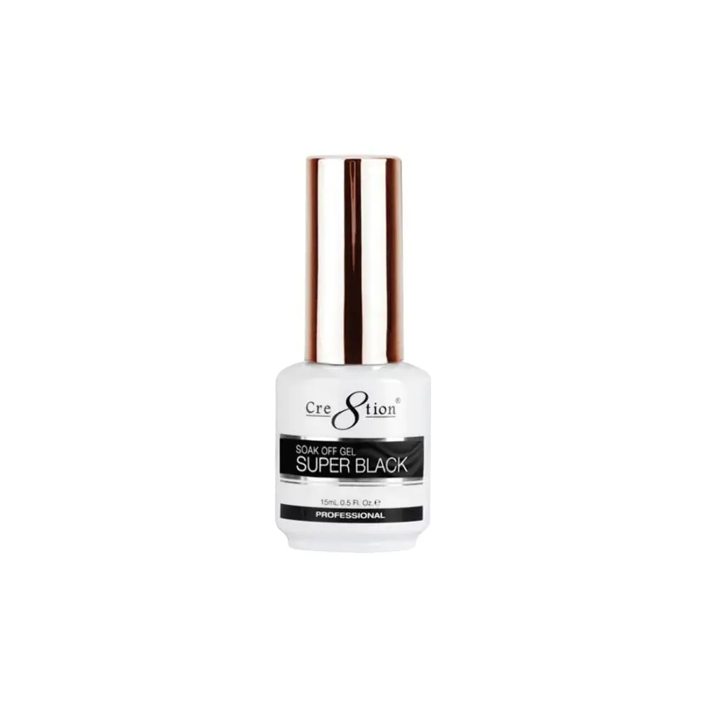 Cre8tion Soak-Off Gel Nail Polish, Super Black, 0.5 fl oz, Chip-Resistant, Fast-Drying, Long-Lasting Cosmetic for Professional Manicure & Nail Art, Ideal for French Tips, French Tip Nails, Nail Care