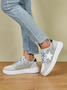 Fashionable Star Decor Lace Up Low Top Sneakers, Casual Comfortable Breathable Sports Shoes, Female All-match Round Toe Shoes for Daily Wear
