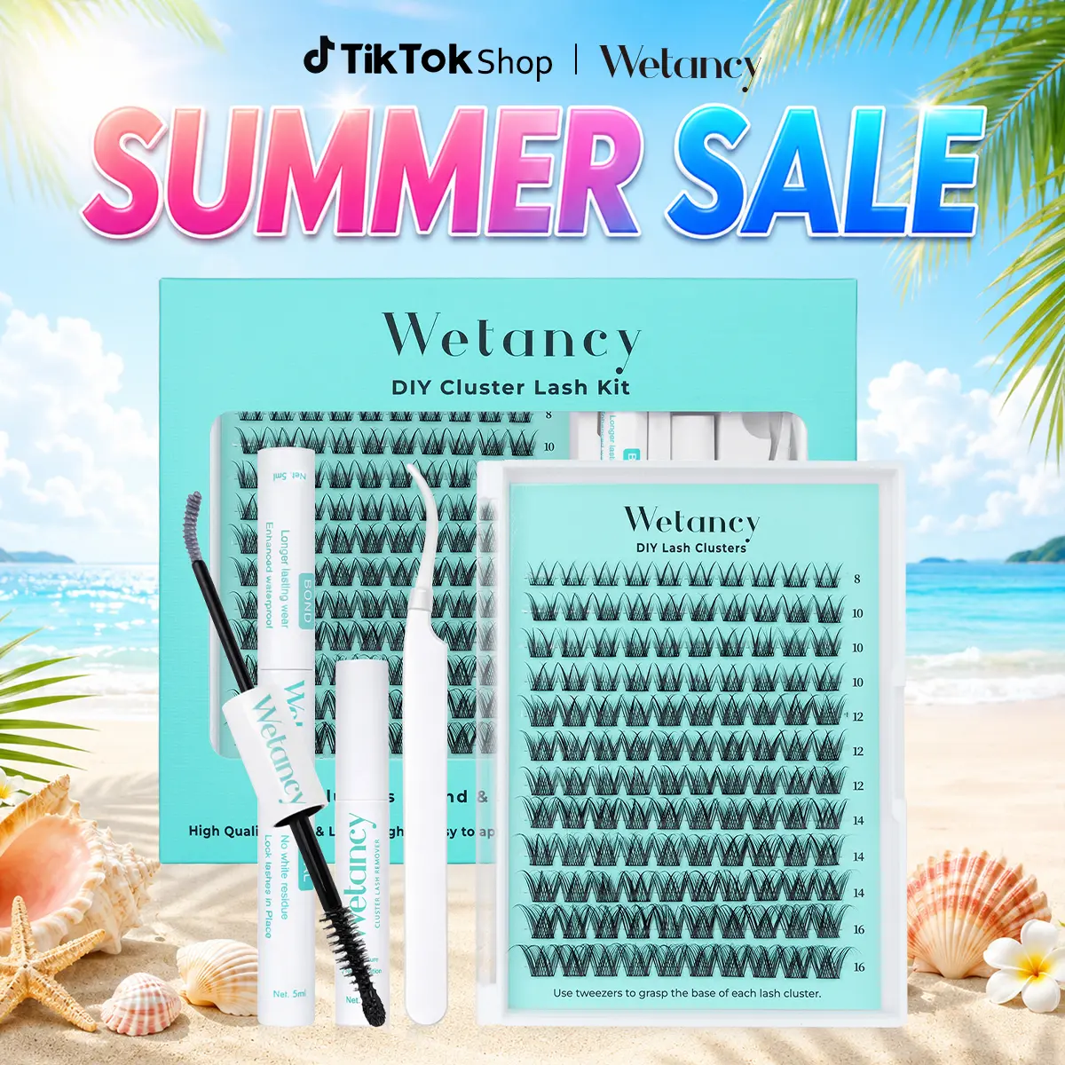 Wetancy DIY Lash Clusters Kit - Soft Fluffy Long-Lasting Lashes with Glue Remover & Tweezer for Beginners