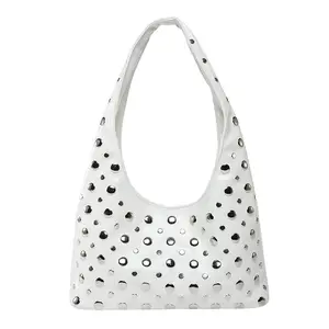 2025 Fashion Glossy PU Sense of Luxury Shoulder Bags Rivets Unique Design Personality Popularity Commute Tote Bags for Women