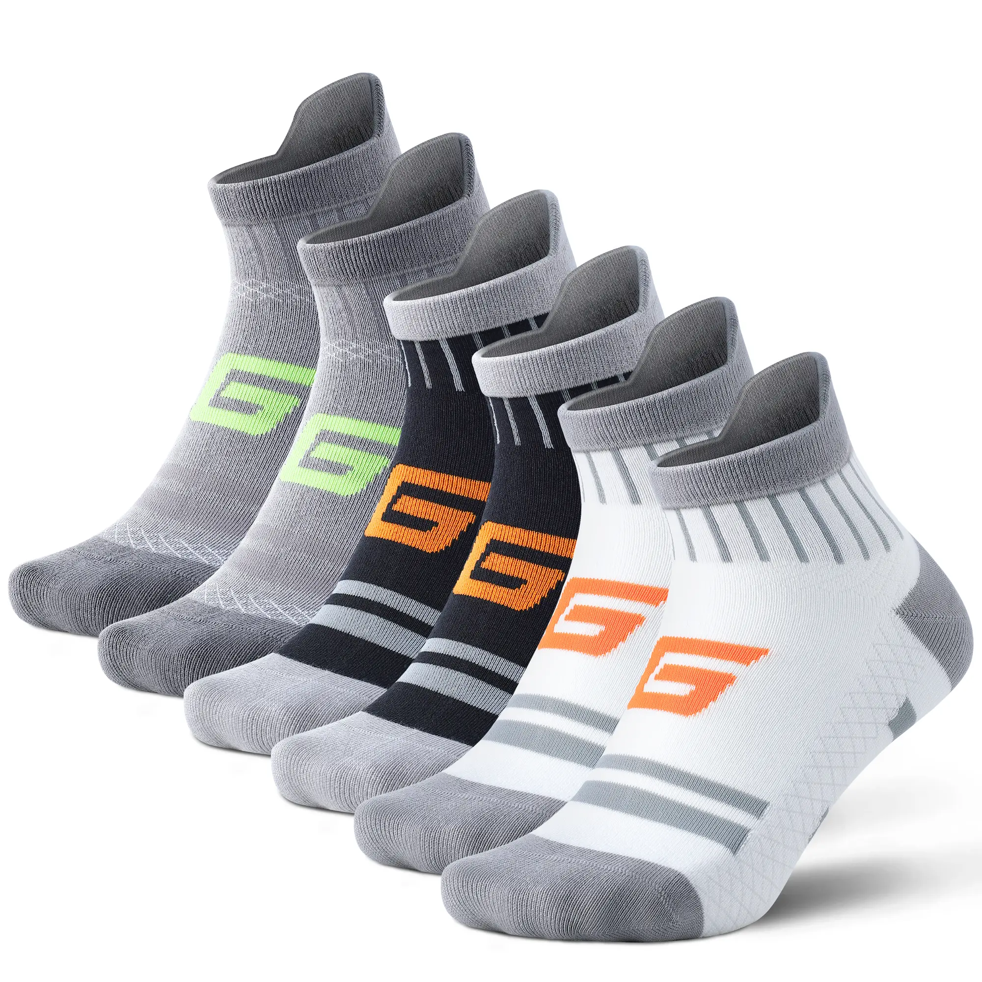 Mqamex Grip Sports Socks for Men, 6-Pack Solid Color Athletic Running Ankle Socks with Moisture-Wicking, Arch Support & Reinforced Heel & Toe, Athletic Running Socks