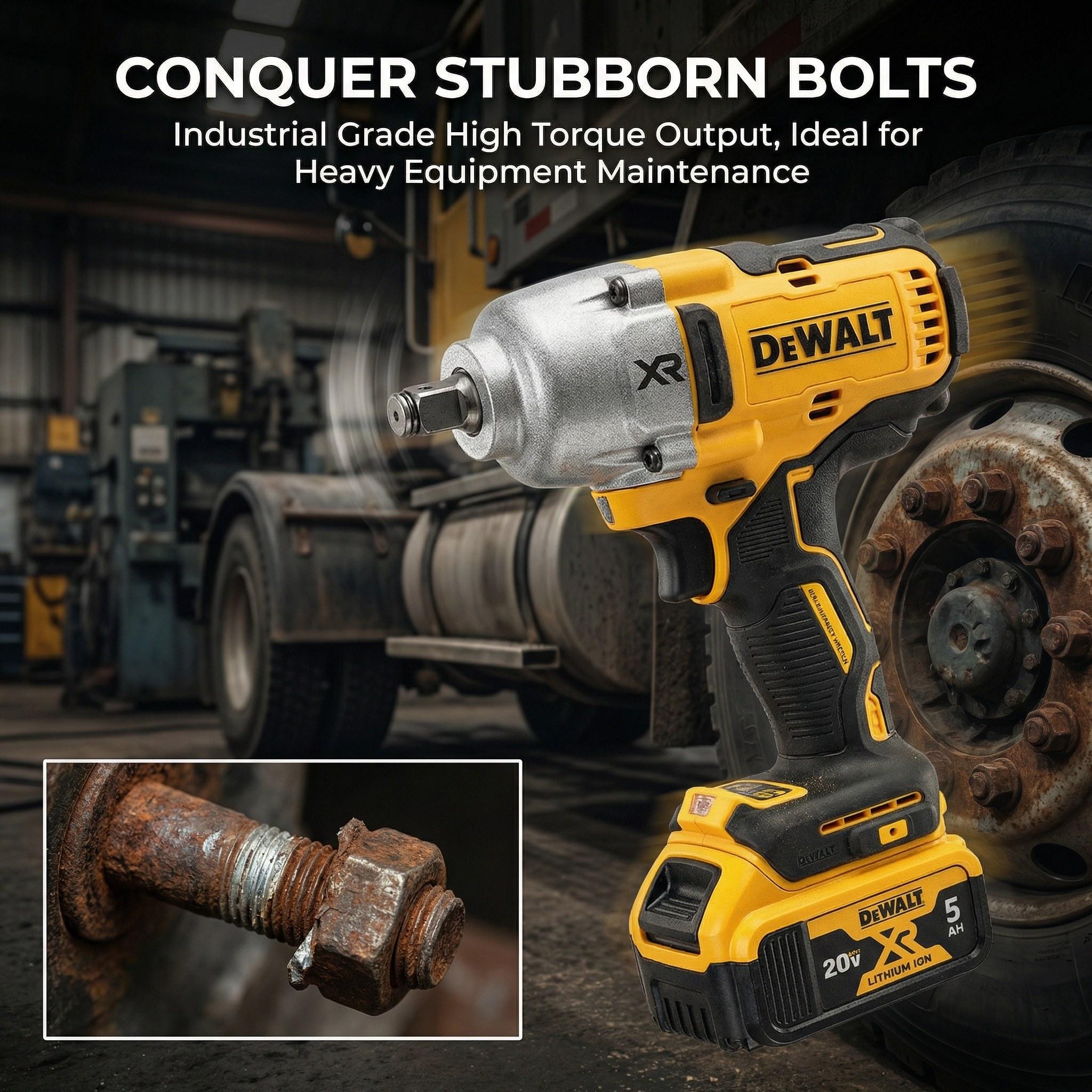 Dewalt DCF900NT 20V Brushless High-Torque Impact Wrench – 1898Nm Max Breakaway Torque for Heavy Truck & Equipment Repair – 1/2" Drive with TSTAK Case