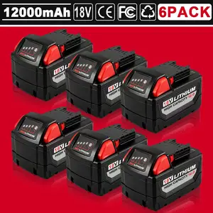 6-Pack M18 18V 12.0Ah Lithium-Ion Replacement Battery for Milwaukee Cordless Tools  Compatible with 48-11-1880, 48-11-1850, 48-11-1812, 48-11-1860, 48-11-1815 High capacity