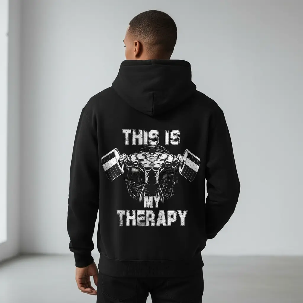 Men's gym and fitness lifestyle with a focus on strength training as a form of personal therapy Graphic - Cotton Blend Black Long Sleeve Pullover Regular Fit | Soft & Breathable Fabric, Durable Print, Everyday Comfort, Machine Washable, fitness and