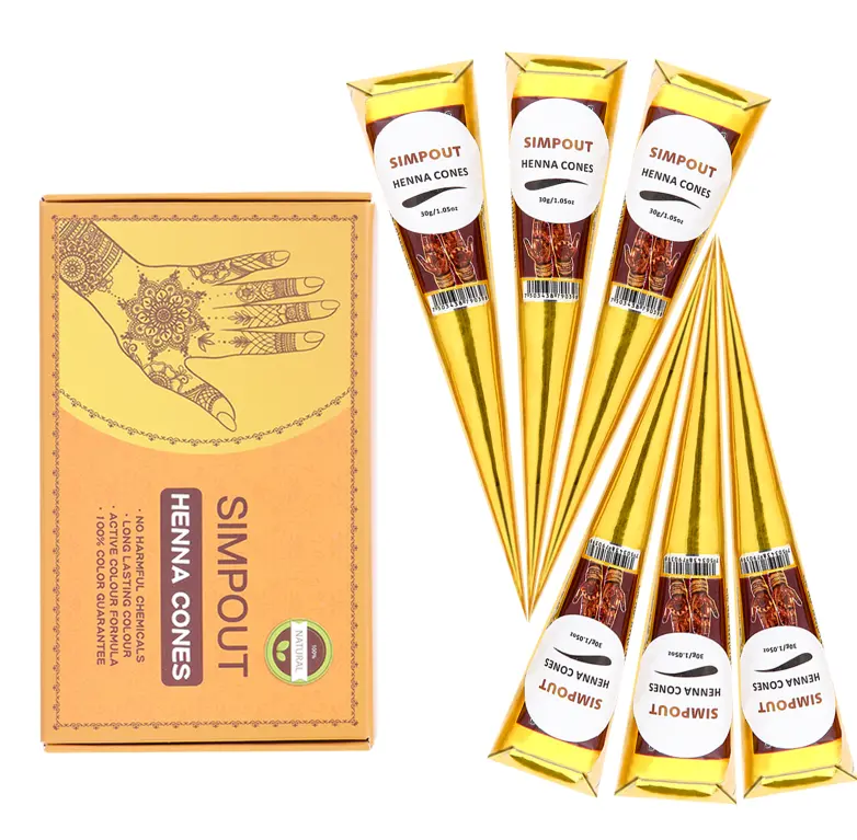 (Pack of 6) 30g-100% Fresh Natural Henna Cones |  Original Henna Blend  | Plant Based Temporary Tattoos |Two Colour Choose | Makeup Cosmetic