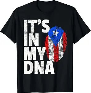 Women's Casual Shortsleeve Crew Neck Graphic Shirt - "IT'S IN MY DNA" Puerto Rico Flag Graphic Print Tee, Light Soft Fabric, Sun-Ready, Birthday Streetwear Top