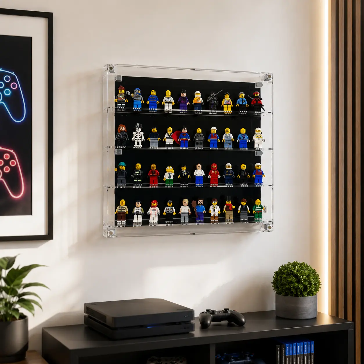 Display Case for LEGO Minifigures | Wall Mounted Minifig Display | Up to 200 Minifigs | Museum Acrylic
