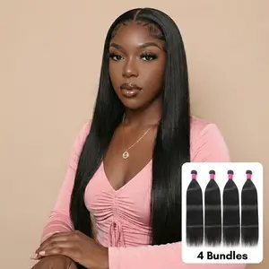 Straight Bundles Human Hair Unprocessed Brazilian Virgin Weave 4 Bundle  14A Human Hair Bundles 16-30 Inch for Women Natural Black Wavy Human Hair Extensions