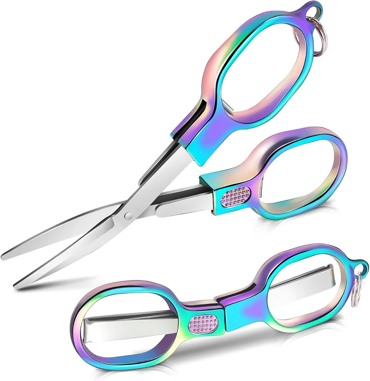 Durable & Not Easy to Rust Stainless Steel Foldable Pocket Safety Scissors (2-Count) with Safety Lock, Key Rings, Pocket Badge, Lightweight Elegant Appearance - Adult Hand Tools for Sewing, Fishing