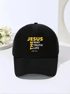 Jesus The Truth Life Letter Print Trucker Hat, Casual Versatile Breathable Mesh Baseball Cap, Casual Outfits Cap, Fashion Accessories for Men & Women