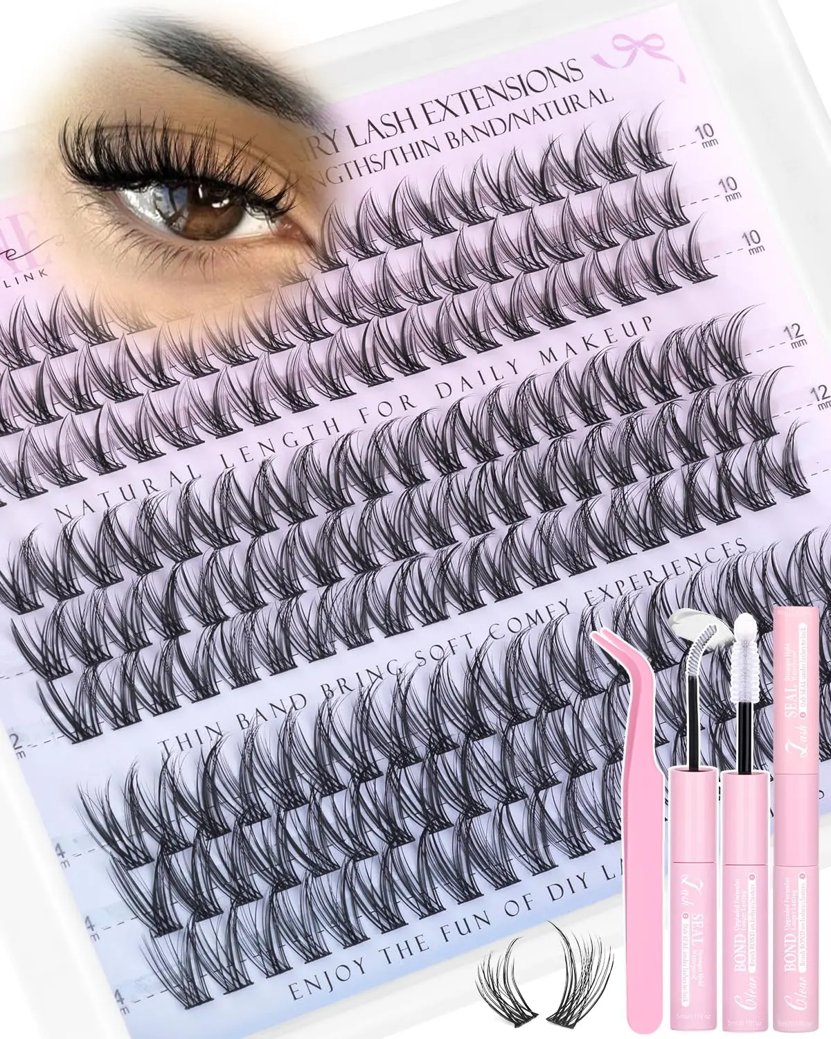 Wispy Lash Clusters Kit Natural Eyelash Clusters 10-12-14mm Lash Extensions Kit Fairy Cluster Eyelash Extensions Kit Wispy Eyelashes Clusters C Curl Individual Lashes Cluster Eyelash Kit
