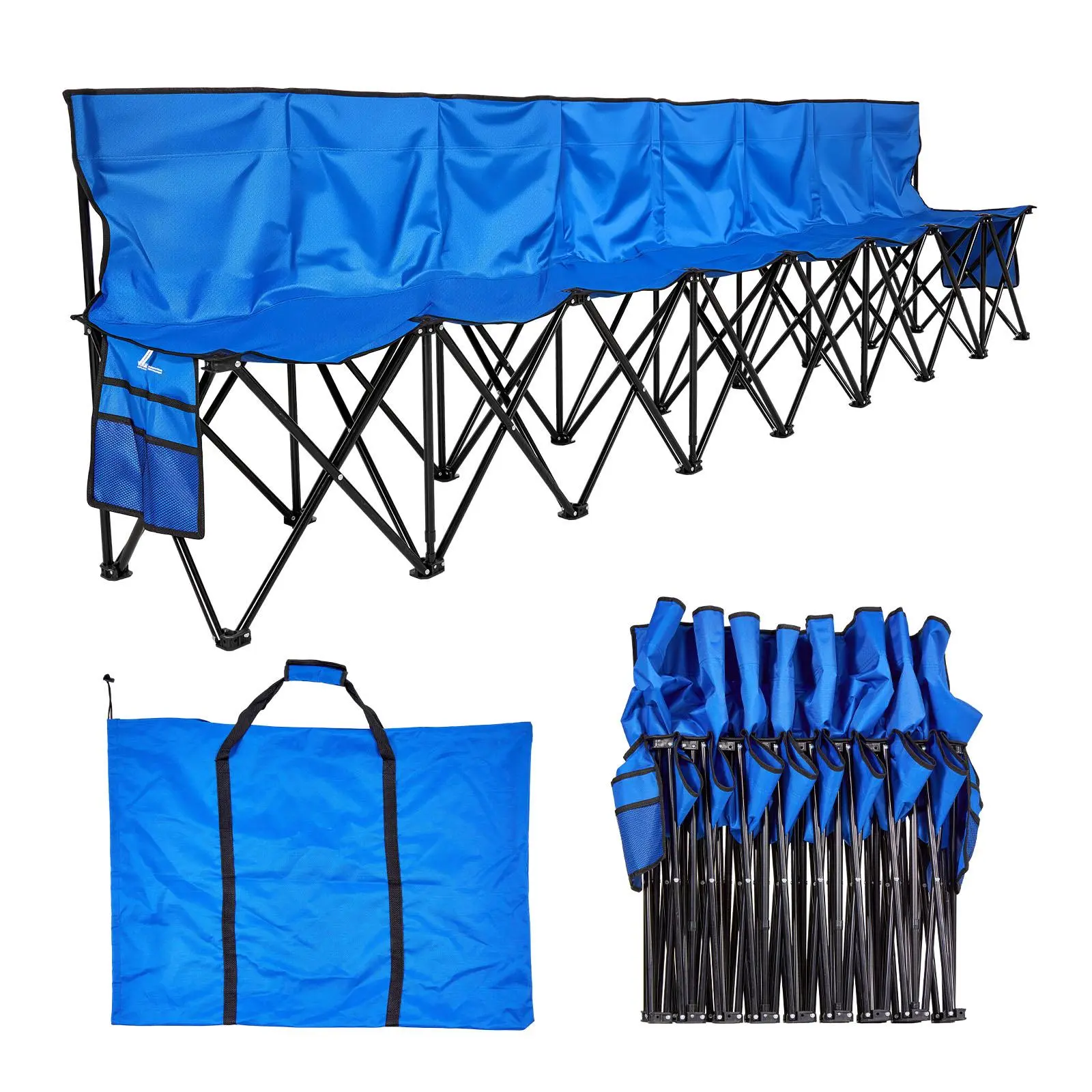 【SummerFinds】VEVOR Portable Folding Bench, 8 Seat Foldable Soccer Bench with Side Pockets and Carrying Bag, Lightweight Sideline Seating with Back Rest for Football, Baseball, Camping, Outdoor Events, Blue