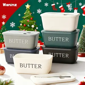 Sealed Butter Box with Lid, Stainless Steel Knife Included, Plastic Butter Tray Container for Counter & Fridge Door Organizer, Preserving Containers, Food Storage Containers