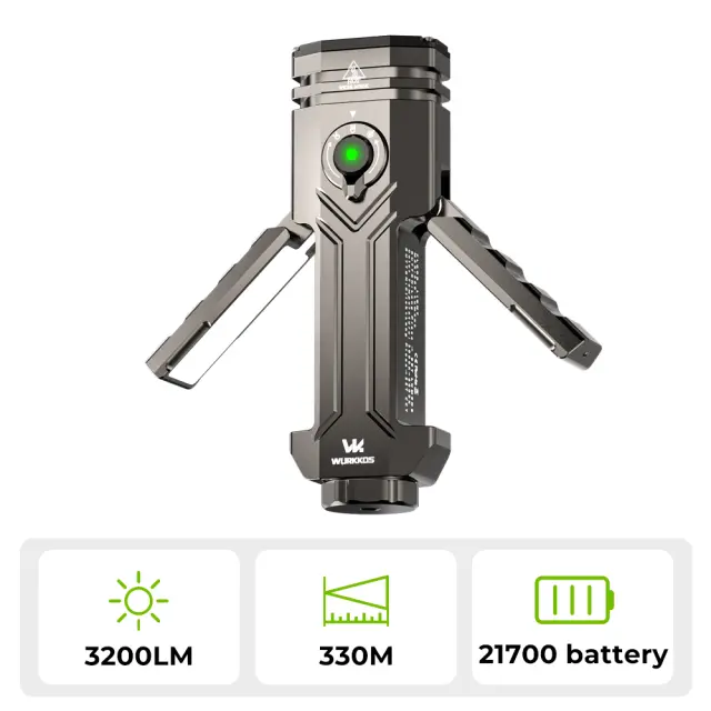 Wurkkos HD02 Magnetic Foldable Torch - Quad Beam, 3200 Lumens, Spotlight, UV Light, Green Laser, Wing Light for Camping & Hiking