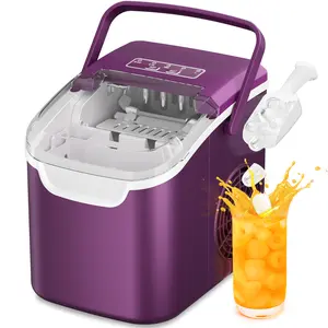 Electactic Countertop Ice Maker Portable Ice Machine with Handle, 26Lbs/24H, Self-Cleaning Ice Makers, 9 Ice Cubes/6 Mins for Home Kitchen Bar Party, purple.