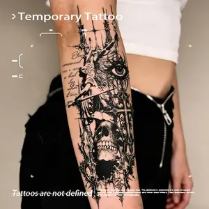 Dark Style Eye of God Cross Skull Herbal Juice Tattoo Sticker, Semi-Permanent Waterproof Long-Lasting Non-Reflective, Realistic Forearm Arm Tattoo, Gothic Skull Tattoo
