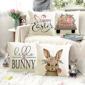 Easter Bunny Egg Pattern Pillow Covers Set, 4pcs 45x45cm Soft Plush Material, Hidden Zipper Design, Ideal for Home Decor, Room Cozy Accessories