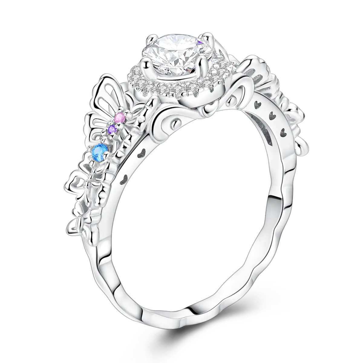 MULA Butterfly Accents Rings for Women, Vintage 925 Sterling Silver Jewelry with Colorful Side Stones, Casual Birthday Gift, Comfortable & Versatile Wear