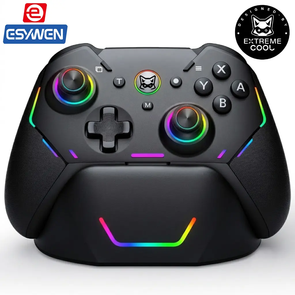 ESYWEN Wireless Magnetic Gaming Controller & Joypad, Multi-Platform Gamepad for Nintendo Switch/PC, Hall Effect Switch2, Charging Dock, 1000mAh Battery, 0 Drift Joystick, Trigger Lock, Motion Gyro, 1000Hz PC Mode, RGB Lights, Macro Buttons, Turbo, Joypad