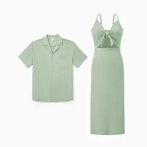 PatPat   Couples Matching Pajamas Set Soft Modal Sleepwear, His Button Down Shirt & Her Spaghetti Strap Dress, Sage Green  SprIngGIowUp ,RefreshedLook
