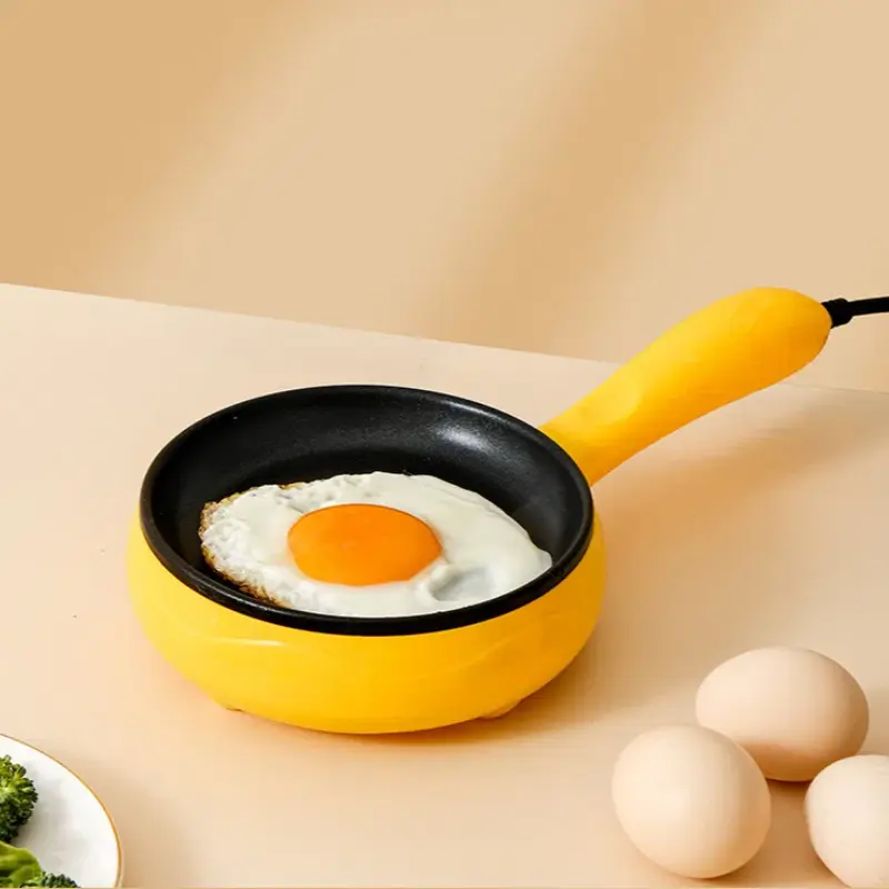 CNCEST Compact Corded Non-Stick Mini Electric Skillet Cooking Pot - 450W Stainless Steel Portable, 0.5kg/1.1lbs, 110V, Overheat Guard, 1 Wooden Spatula, for Breakfast Eggs, Bacon