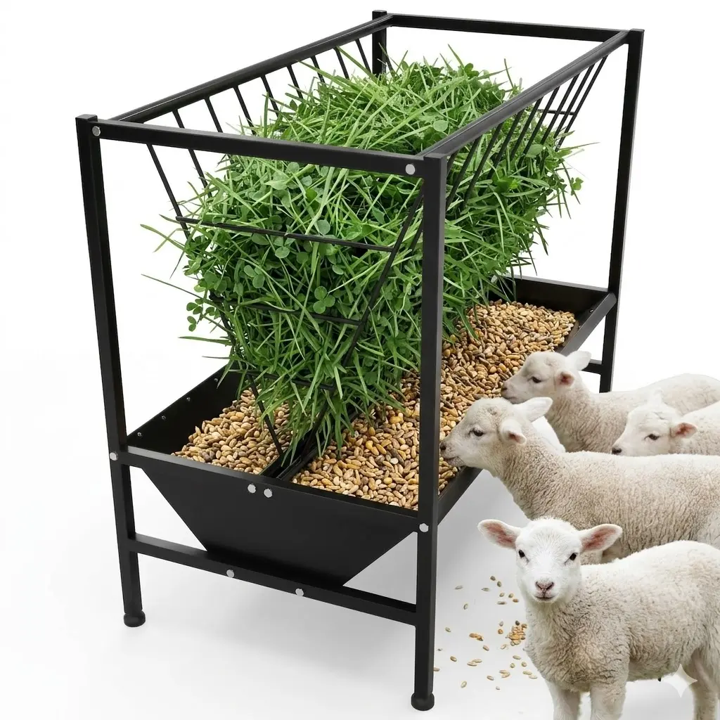 Heavy Duty 45-Gal Pasture Hay Feeder with 25-Gal Pan, Livestock Feed Trough for Goats, Cattle, Farm & Ranch Grazing Supplies