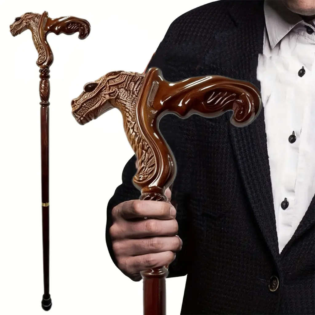 Premium Wooden Walking Stick with Vintage Crocodile Head, Ergonomic Gentleman's Cane for Role-Play, Thoughtful Unisex Gift, Decorative, Thoughtful Gift, Comfortable Grip, Vintage Couples