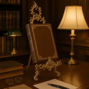 Ornate Vintage Display Stand, Classic Picture Frame Art Print and Plate Holder, Distressed Home Decor Accent for Tabletop Cabinet Shelf Display and Organization, Elevates Interior Style, Home Decor Accessory