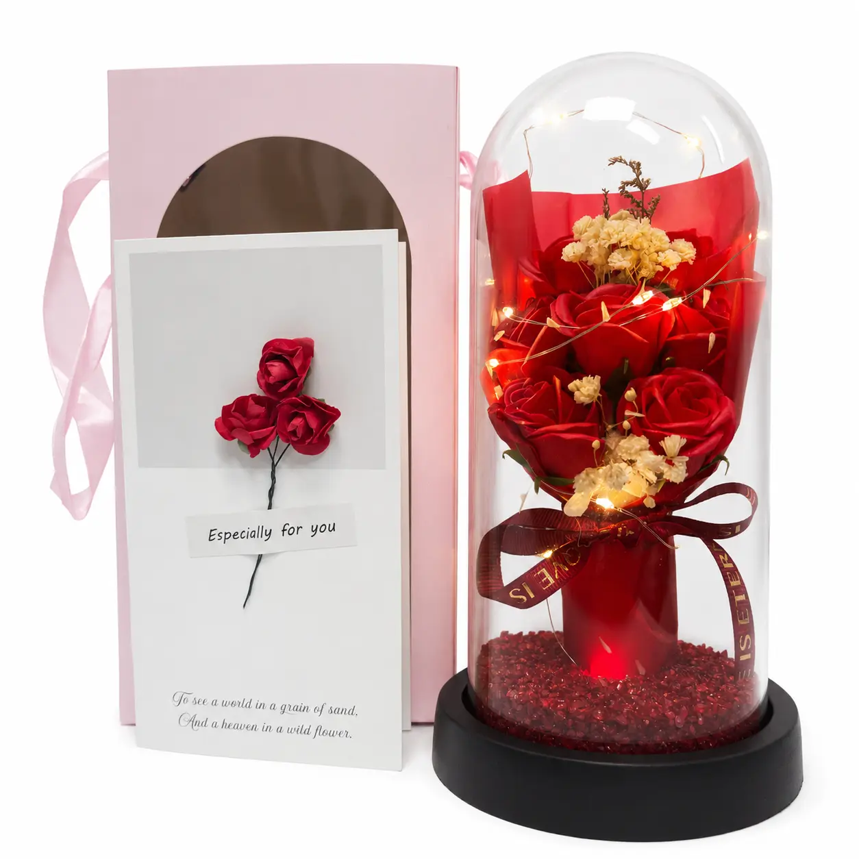 1-Piece LED Lights Eternal Rose with Shining Rhinestones in Glass Dome Decorative Box - Luxury Love Symbol Gift for Her, Valentine’s Day Present for Wife, One-Piece, Adult