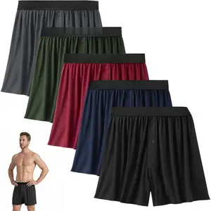 Mens Boxer Shorts Underwear Soft Breathable Bamboo Rayon Boxers for Men Relaxed Fit Boxers with Button Fly 5 Pack