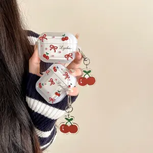 Bow Cherry Design AirPods Case for Pro 3 Apple Earphones, Soft Transparent Durable Daily Use Accessory, Stylish Protection